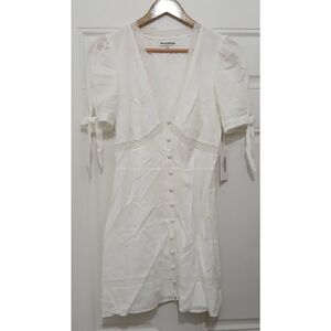 Reformation womens size 4 lux white puffer sleeve shift dress button front